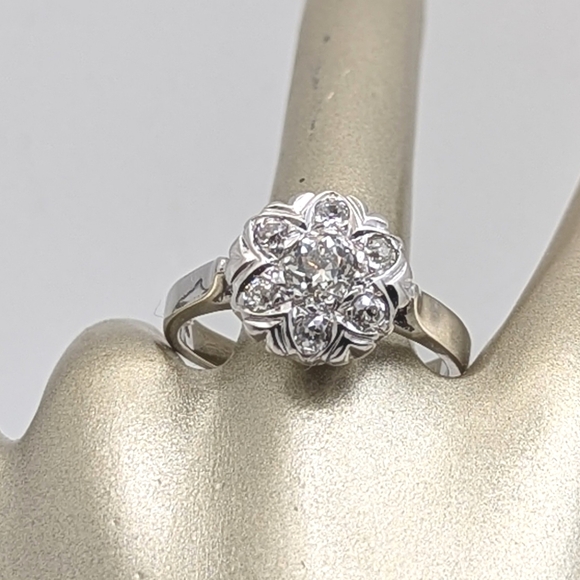 Gorgeous Vintage 14K Gold Floral Mine Cut Diamond Engagement Ring 1-1/4 CTW - Picture 8 of 13